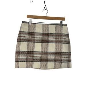 H&M Premium Wool Blend Plaid Mini Skirt NWT 12 Cream Academia School Girl